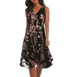 Ivanka Trump Black Velvet Floral Handkerchief-Hem Dress Sz 14